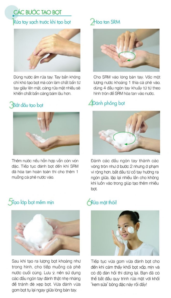 Làm sạch da đúng cách rất chú trọng việc tạo bọt sữa rửa mặt