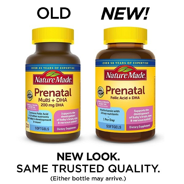 vien uong vitamin me bau nature made prenatal folic acid dha new